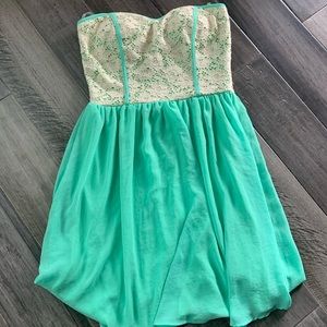 Mint Green Strapless Chiffon Lace Dress